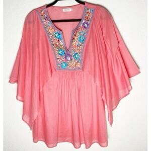 Tasha Polizzi Collection Women's Pink Floral Embroidered Split Flutter Sleeves M